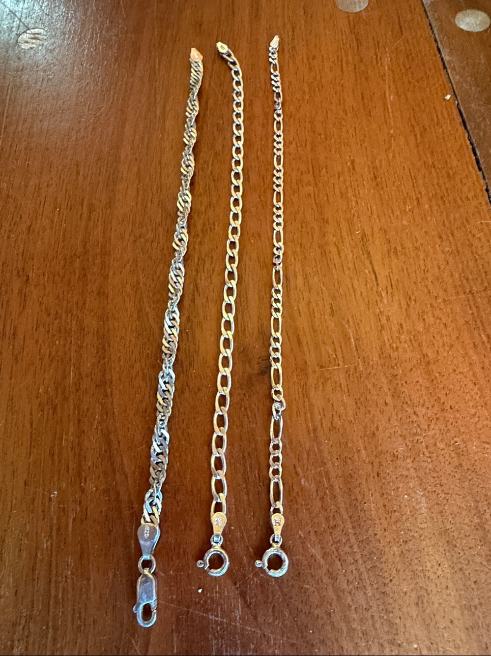 Classic Set of 3 Sterling Silver Chain Bracelets - Women Jewelry